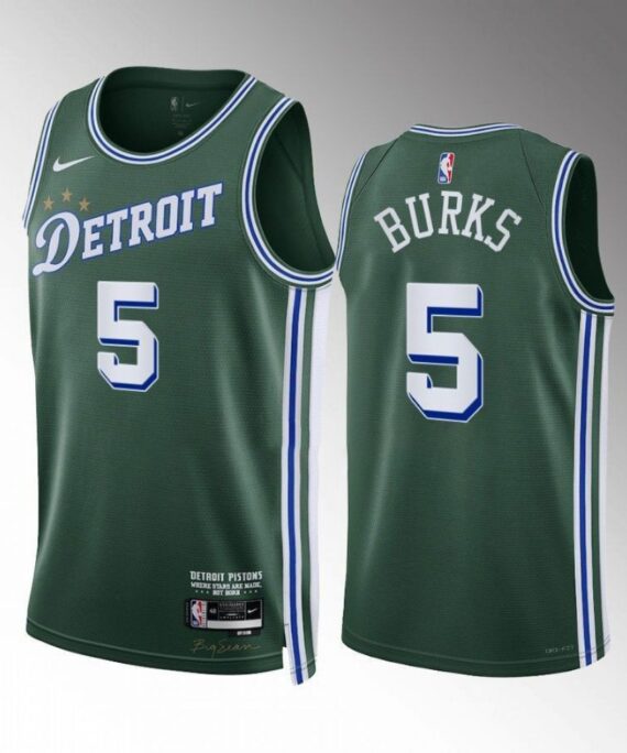 Alec Burks Basketball Jersey #5 Detroit Pistons 2022-23 City Edition Green