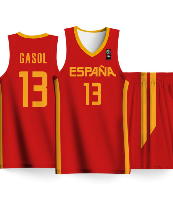 Pau Gasol Basketball Jersey #13 Spain World Cup Red