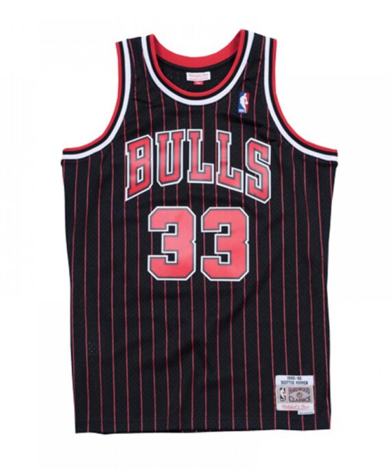 Scottie Pippen Basketball #33 Jersey Chicago Bulls Black With Stripes Mitchell & Ness Edition