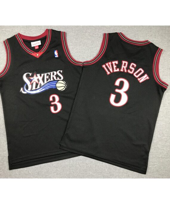 Allen Iverson Basketball #3 Jersey Philadelphia 76ers 1998 Black Child