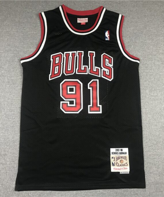Dennis Rodman Basketball #91 Jersey Chicago Bulls 1997/98 Black Hardwood Classics