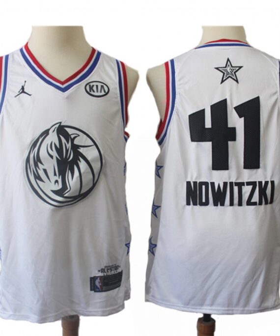 Dirk Nowitzki Basketball #41 Jersey Dallas Mavericks 2019 White All Star