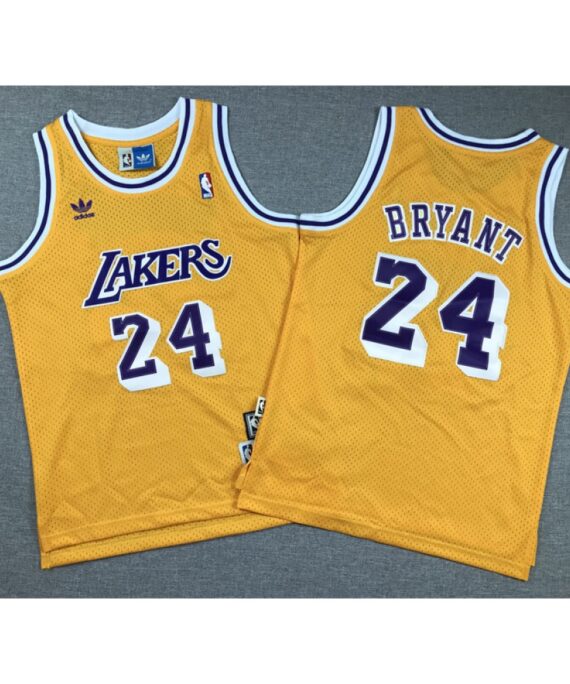 Kobe Bryant Basketball #24 Jersey Los Angeles Lakers Clover Logo Yellow Child