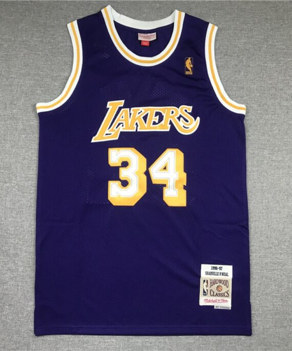 Shaquille O'Neal Basketball #34 Jersey Los Angeles Lakers Purple Gold Tag