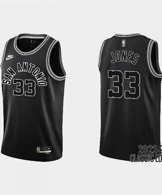 Tre Jones Basketball Jersey#33 San Antonio Spurs 2023 Black Classic Edition