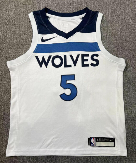 Anthony Edwards Basketball Jersey#5 Minnesota Timberwolves White Kids