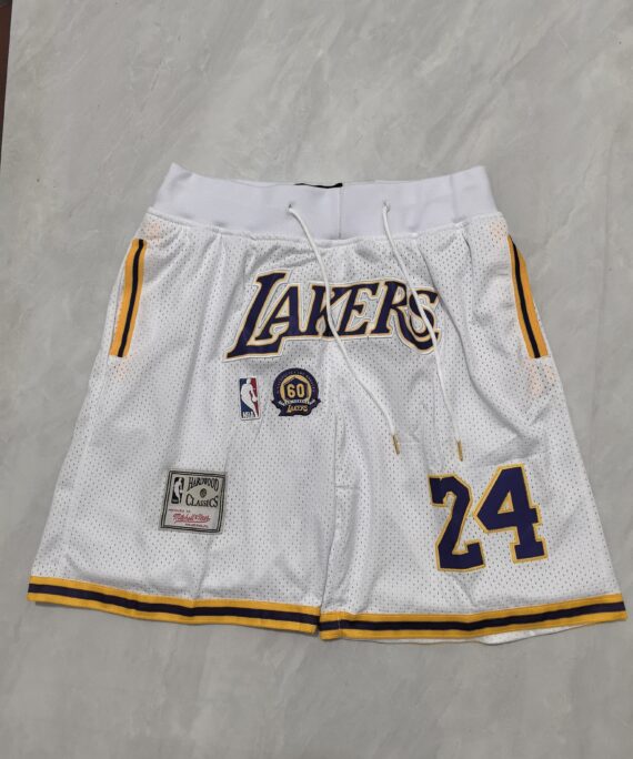 Kobe Bryant Basketball Shorts#24 Los Angeles Lakers Retro White