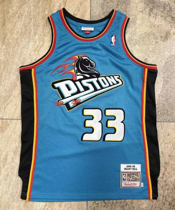 (Alta Calidad) Grant Hill #33 Detroit Pistons Blue Retro Edition Basketball Jersey
