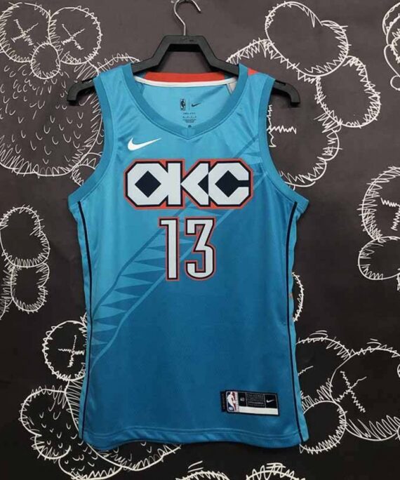 Paul George Basketball Jersey#13 Oklahoma City Thunder 18/19 Blue City Edition